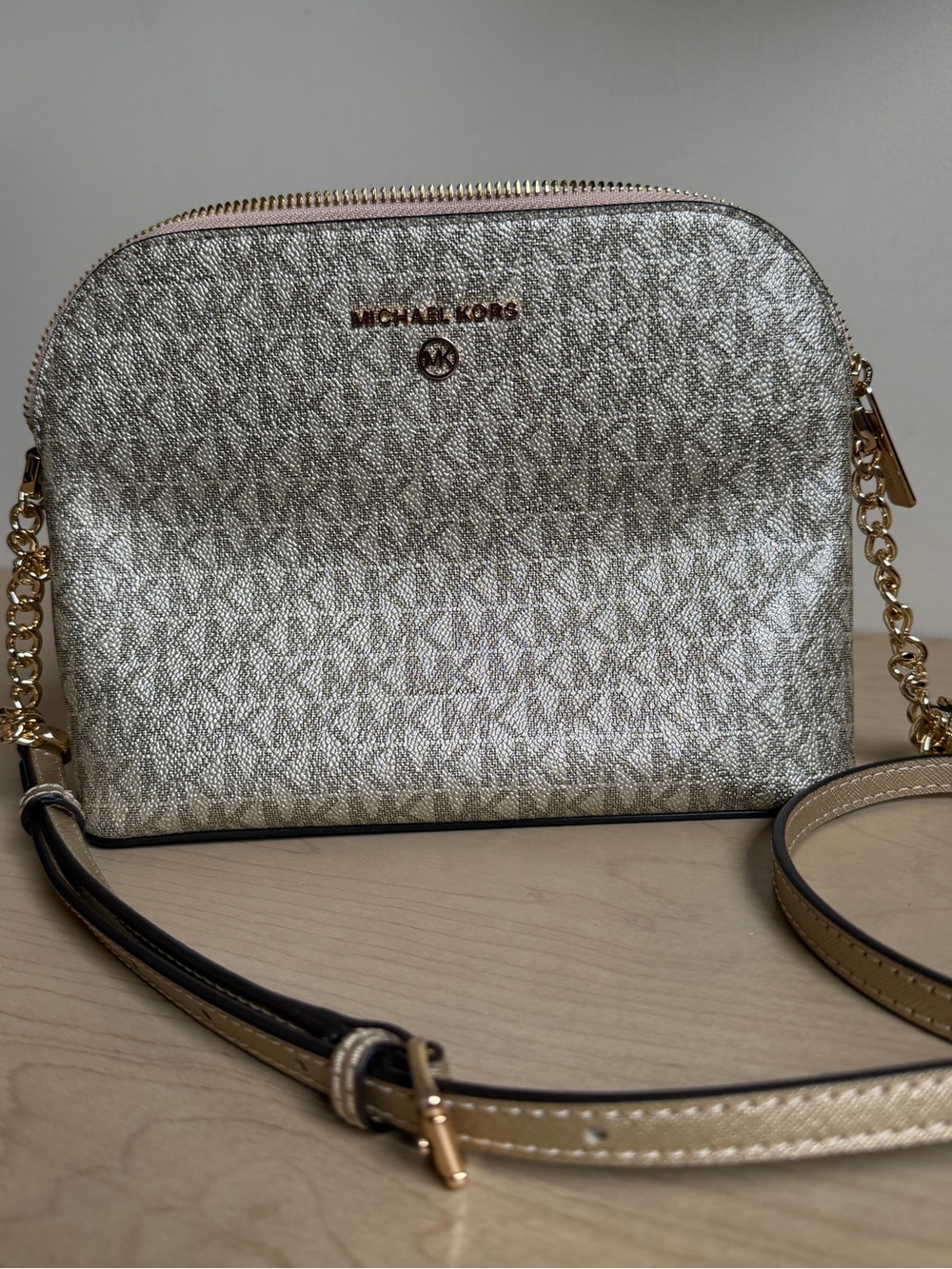 Michael Kors Gold Metallic Monogram Crossbody Cindy Bag - NWT